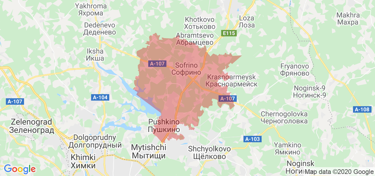 Изображение Пушкинского района Московской области на карте