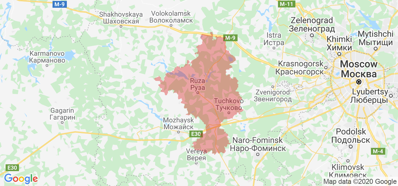 Изображение Рузского района Московской области на карте