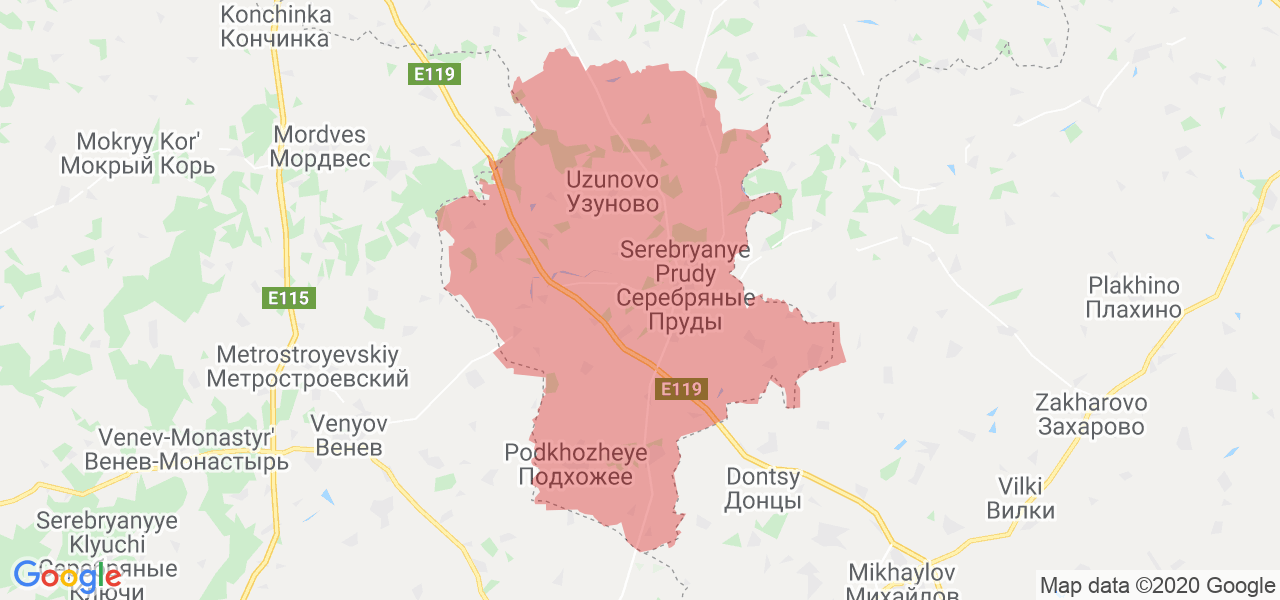 Изображение Серебряно-Прудского района Московской области на карте