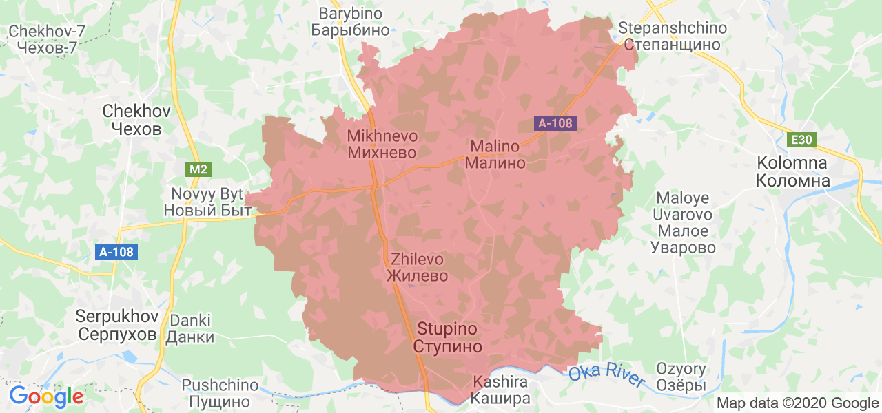 Изображение Ступинского района Московской области на карте
