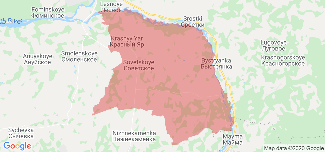 Изображение Советского района Алтайского края на карте