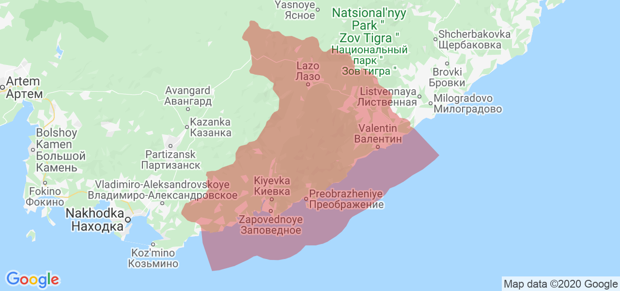 Изображение Лазовского района Приморского края на карте