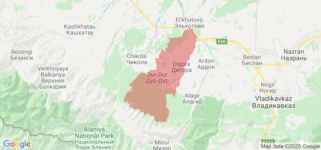 Изображение Дигорского района Северной Осетии на карте