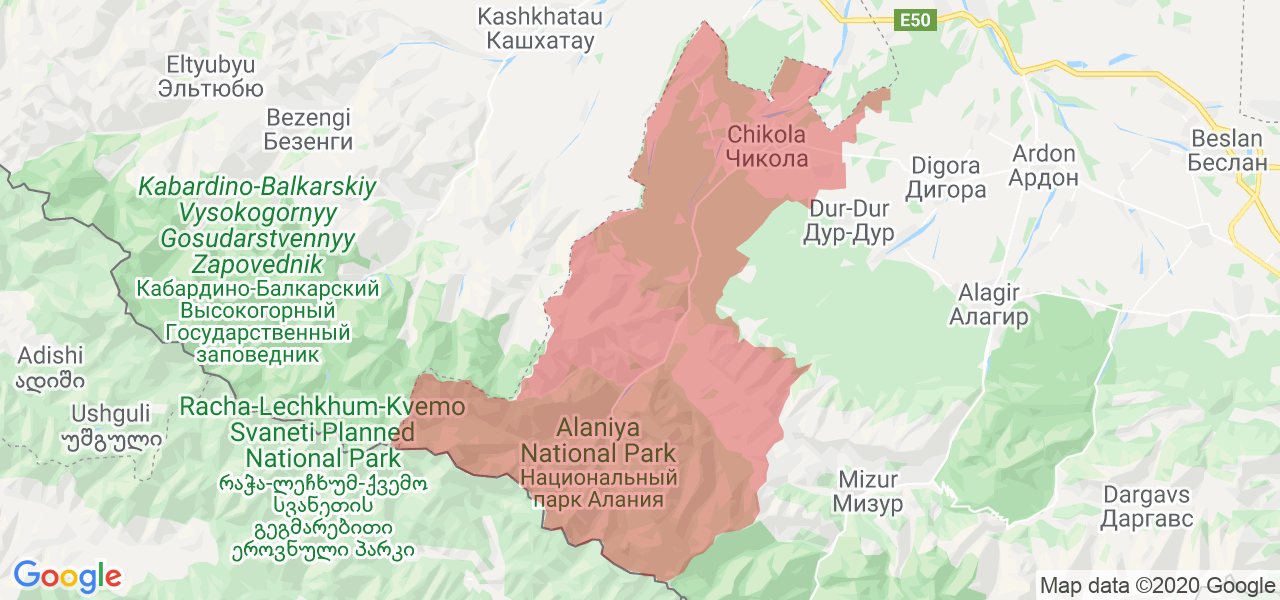 Изображение Ирафского района Северной Осетии на карте