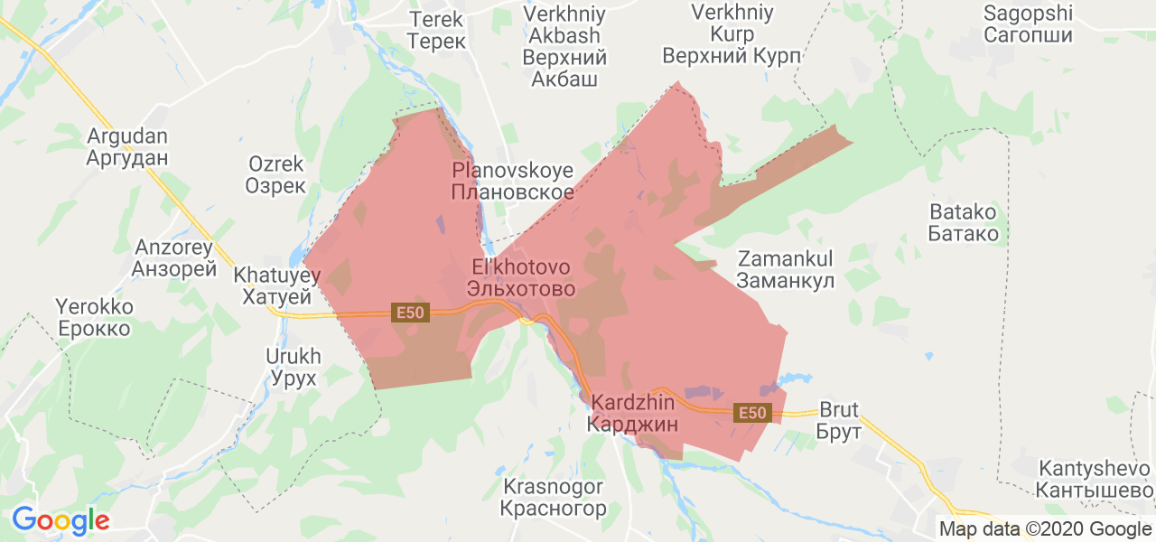 Изображение Кировского района Северной Осетии на карте