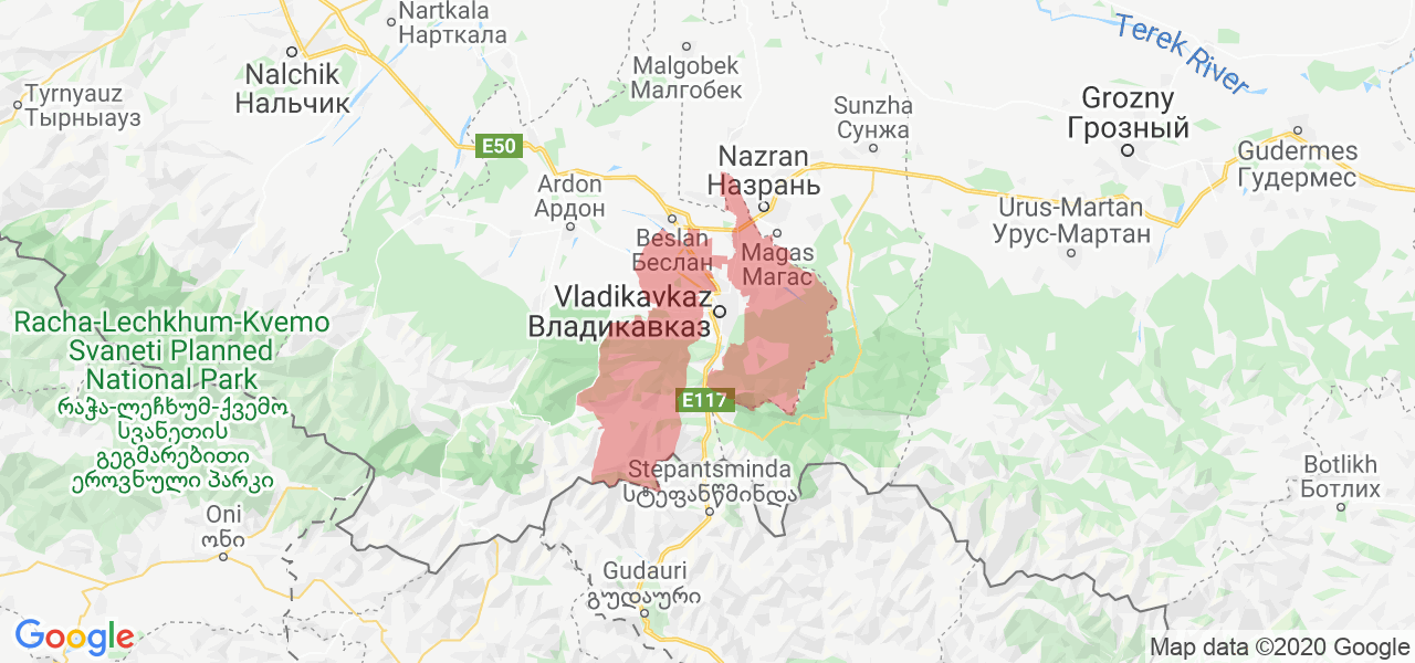 Изображение Пригородный район Северной Осетии на карте