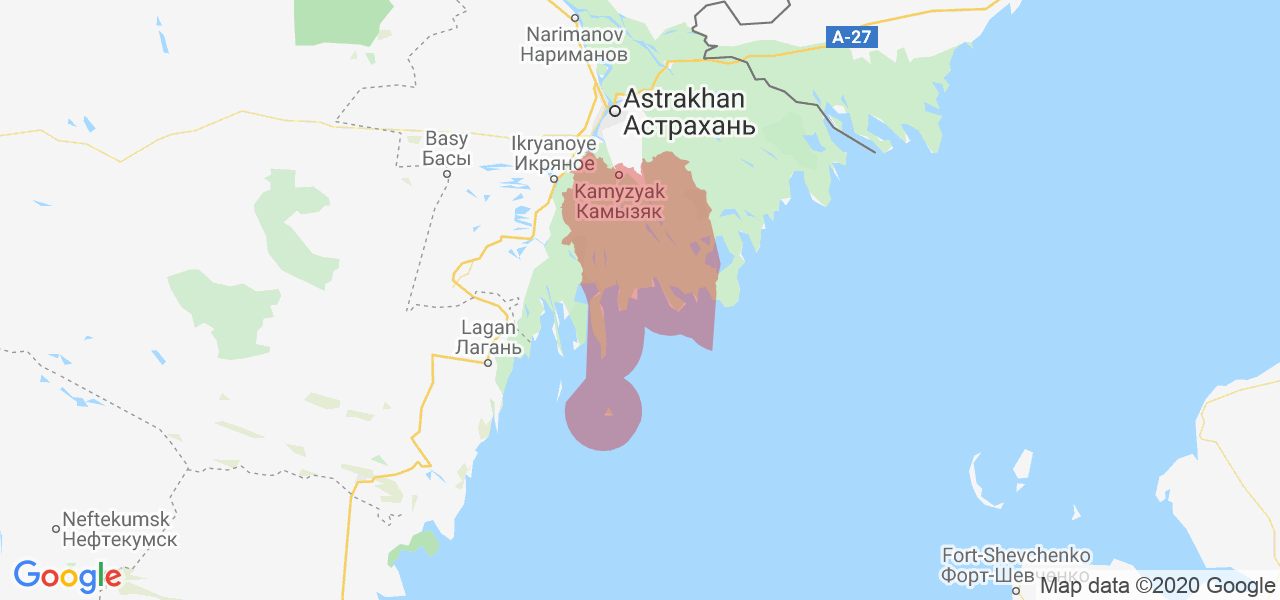 Изображение Камызякского района Астраханской области на карте
