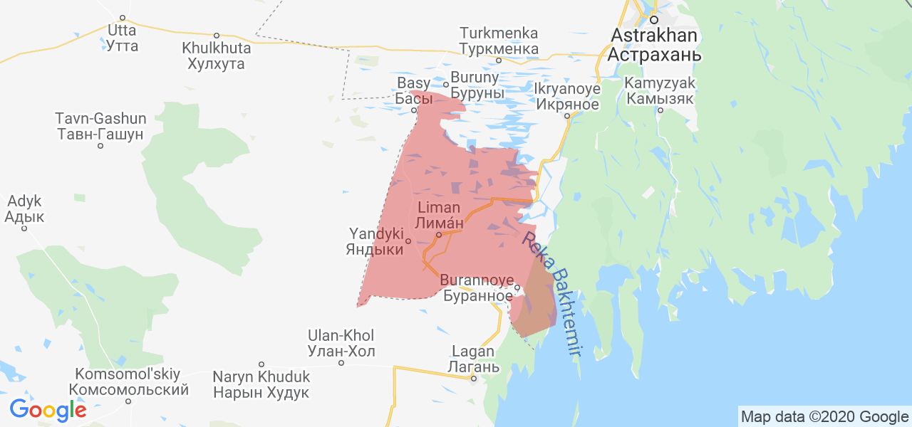 Изображение Лиманского района Астраханской области на карте