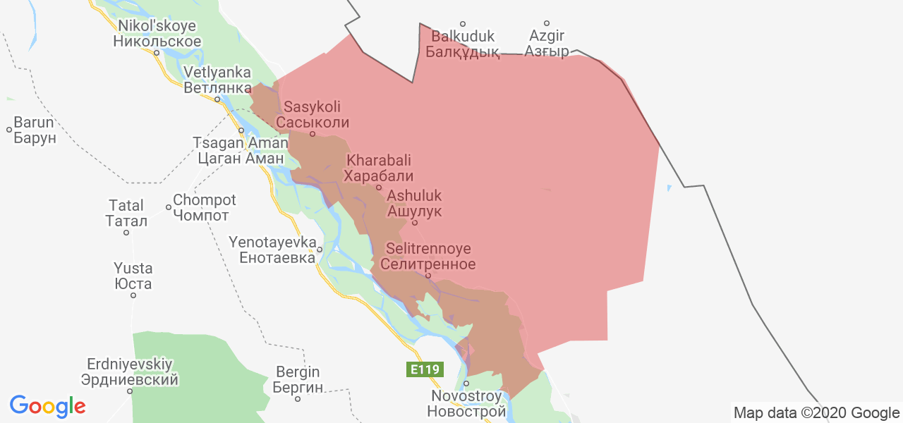 Изображение Харабалинского района Астраханской области на карте