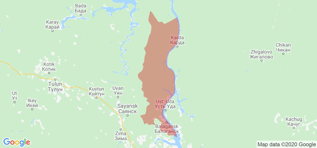 Изображение Балаганского района Иркутской области на карте