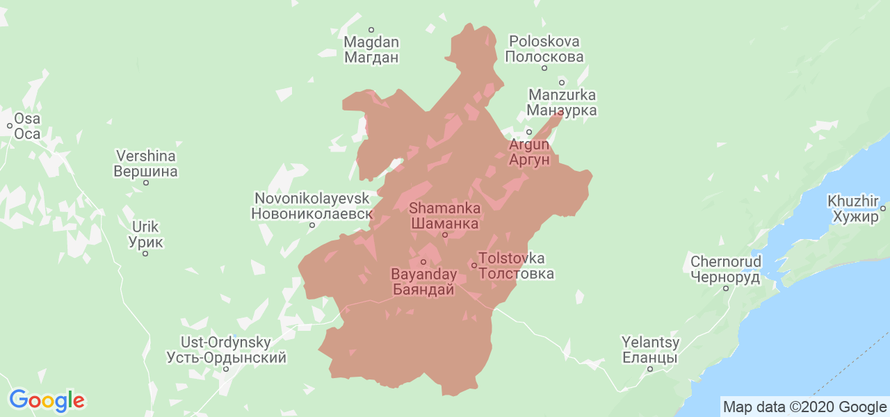 Изображение Баяндаевского района Иркутской области на карте