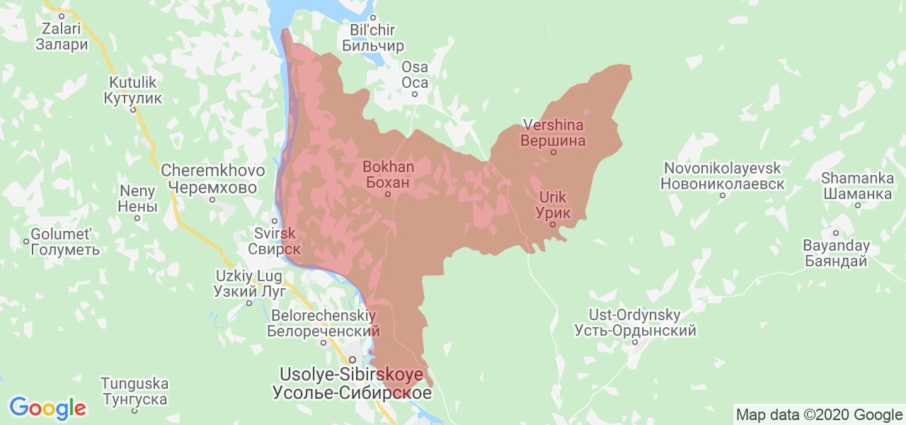 Изображение Боханского района Иркутской области на карте