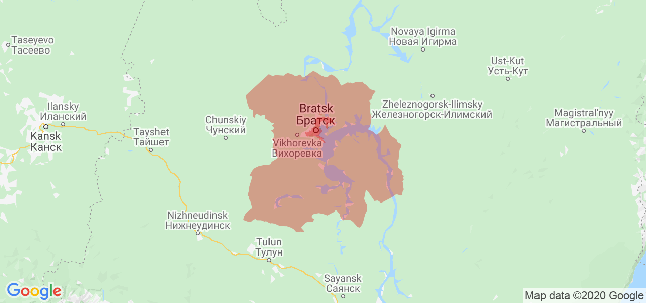 Изображение Братского района Иркутской области на карте
