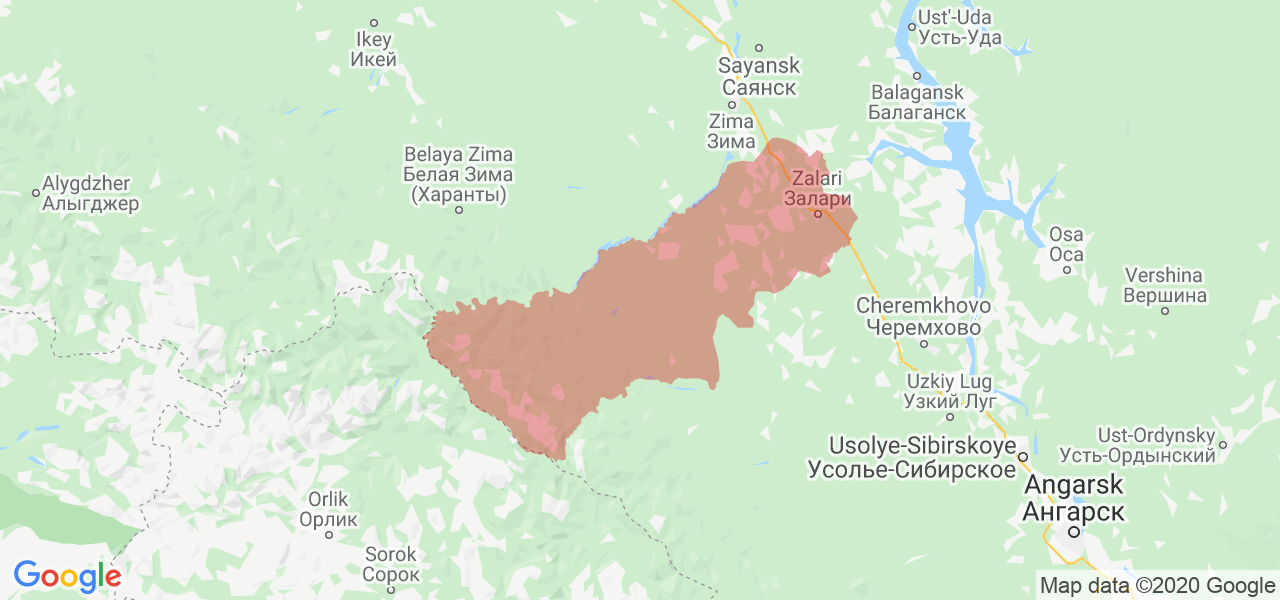 Изображение Заларинского района Иркутской области на карте