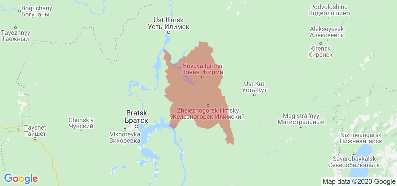 Изображение Нижнеилимского района Иркутской области на карте