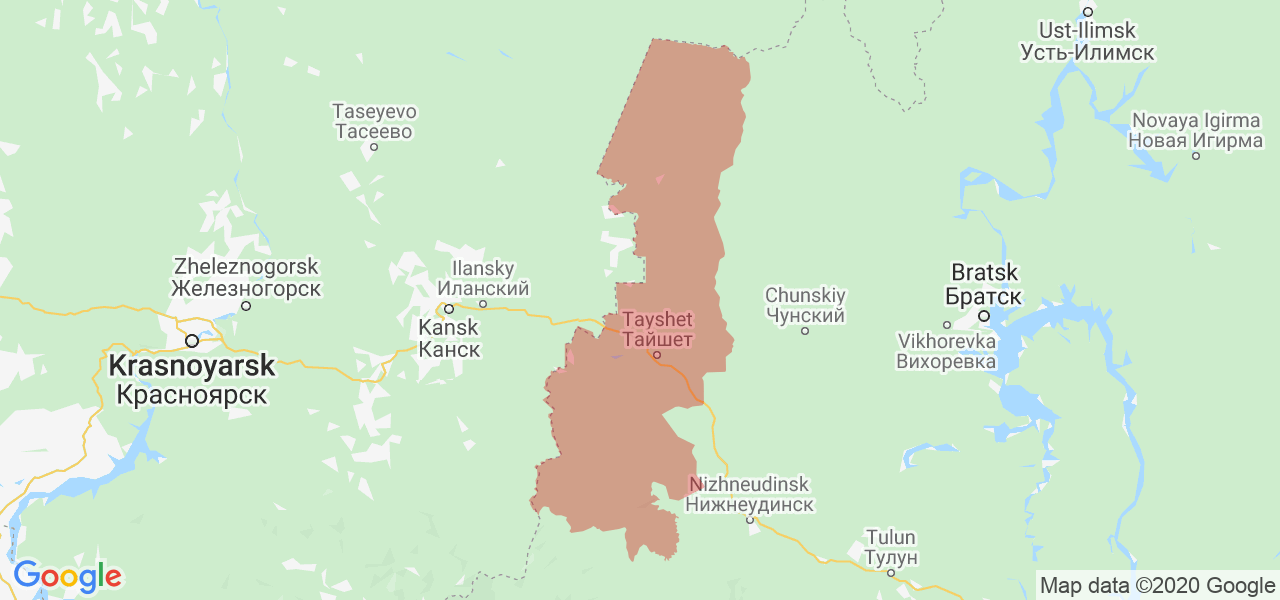 Изображение Тайшетского района Иркутской области на карте