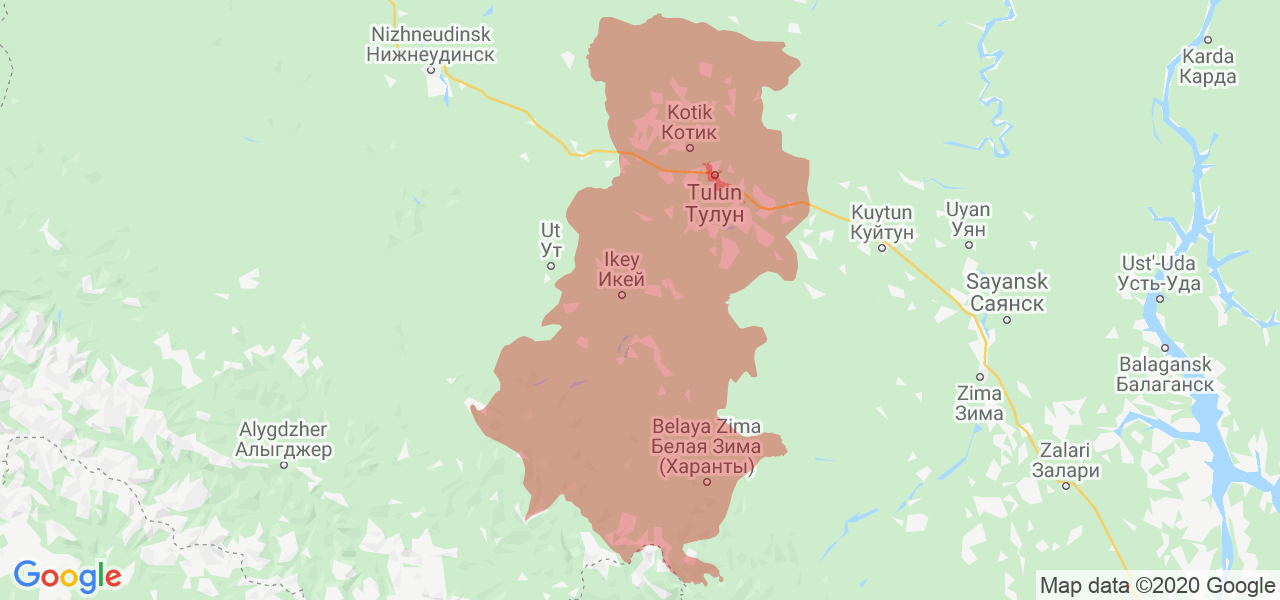 Изображение Тулунского района Иркутской области на карте
