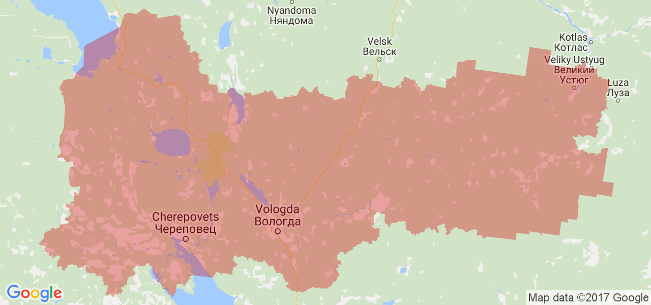 Изображение карты Вологодской области
