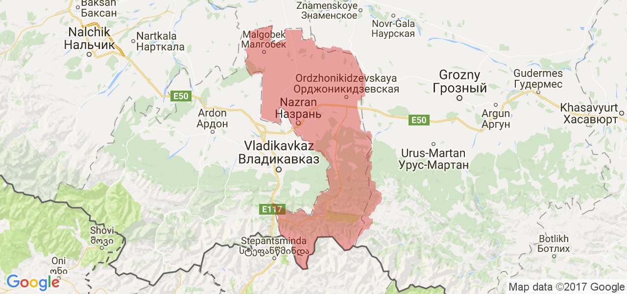 Изображение карты Республики Ингушетия