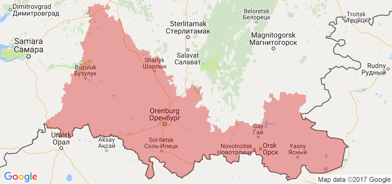 Карта оренбургской области с границами