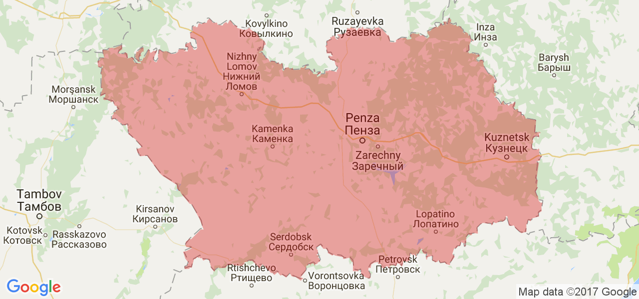 Изображение карты Пензенской области
