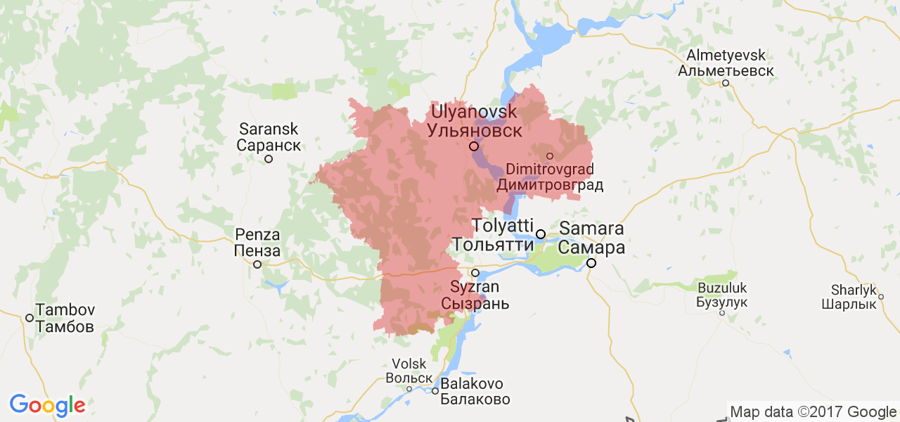 Изображение карты Ульяновской области
