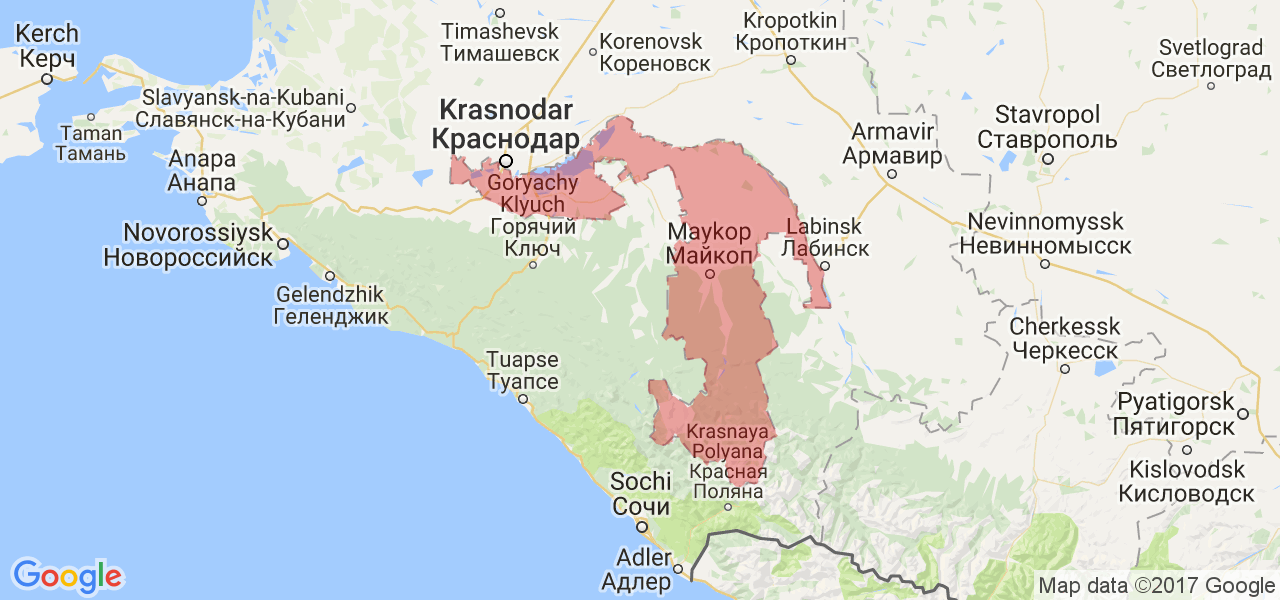 Изображение карты Республики Адыгея