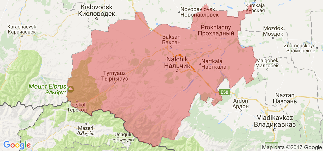 Изображение карты Кабардино-Балкарской республики
