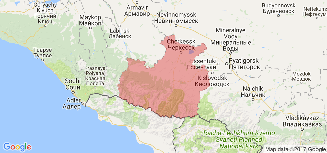 Изображение карты Карачаево-Черкесской республики