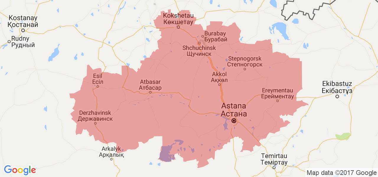 Изображение карты Акмолинской области
