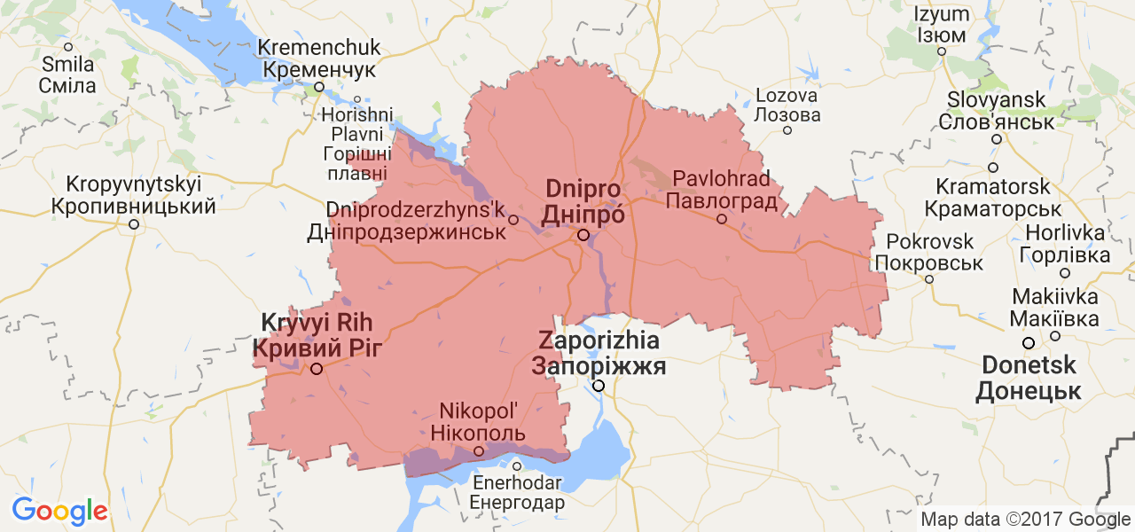 Изображение карты Днепропетровской области