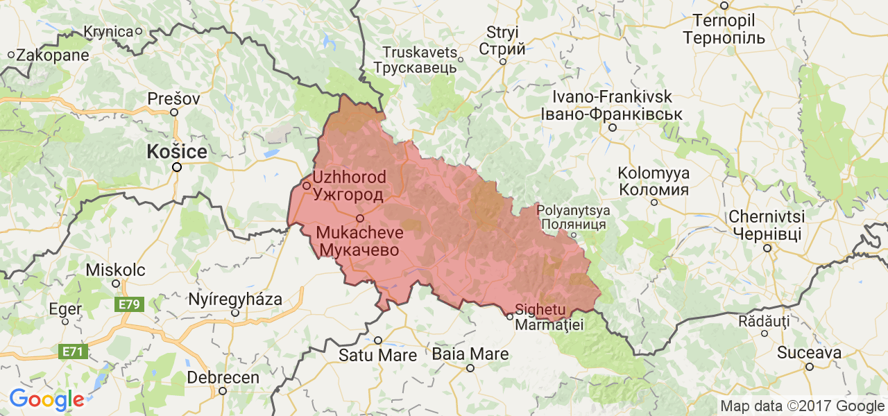 Изображение карты Закарпатской области